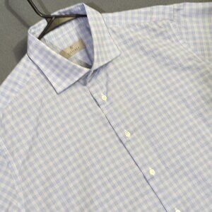 Canali Shirt Mens 44x17.5 Blue Plaid Cotton Long Sleeve Button Down Italian Made